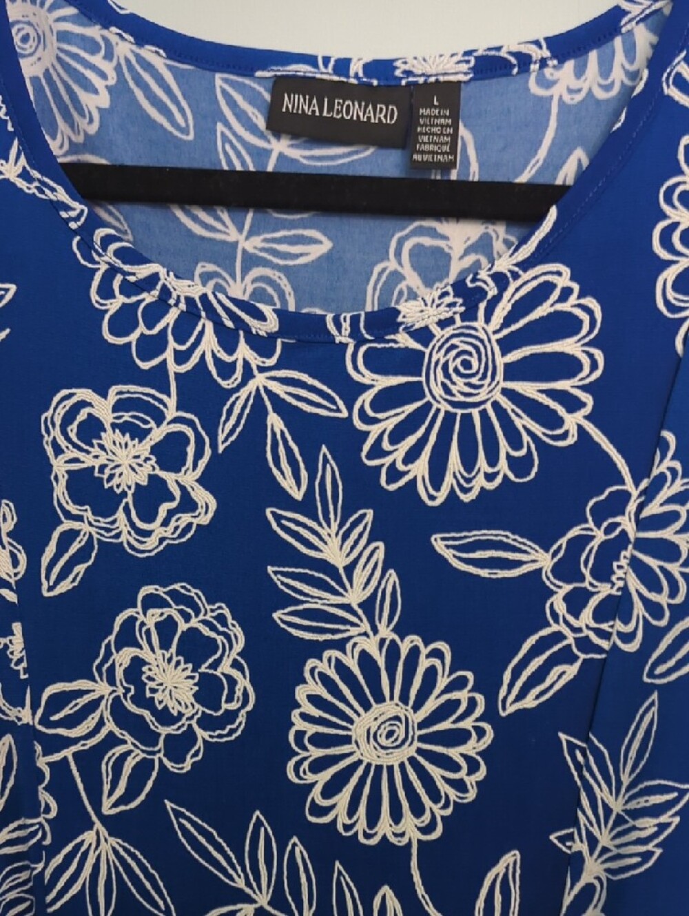 Nina Leonard Sz L Royal Blue and White Floral Maxi Dress - Picture 2 of 6